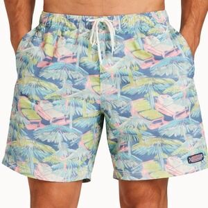 Vineyard Vines Chappy Swim Trunks Men Medium Blue Neon Palm Beach Chair Lined 7"